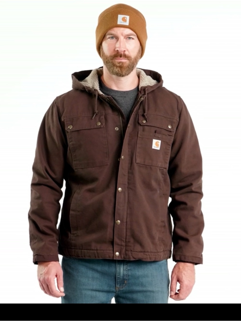 NWOT Carhartt Brown Hooded Work Jacket with Sherpa Lining